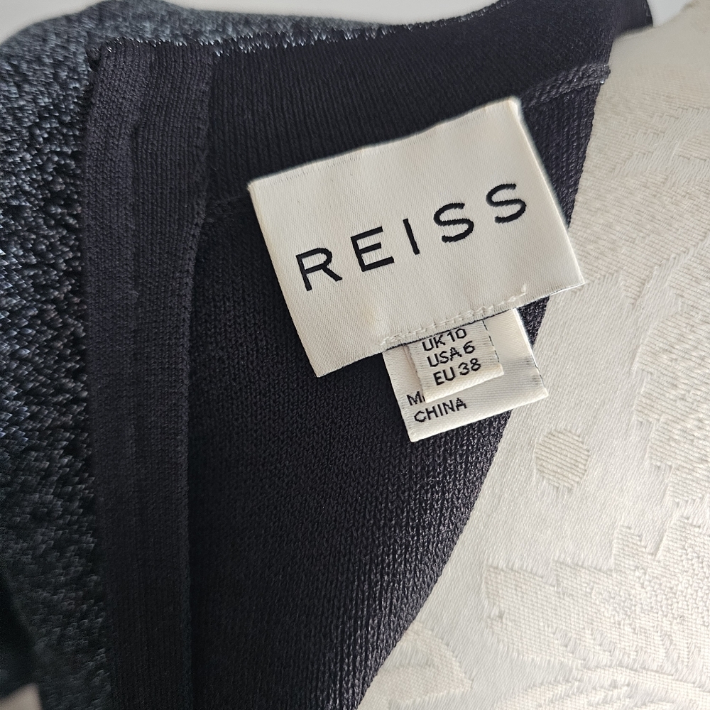 Reiss Lina Lurex Metallic Blue Black Body Con Party Dress 6 - Picture 7 of 9